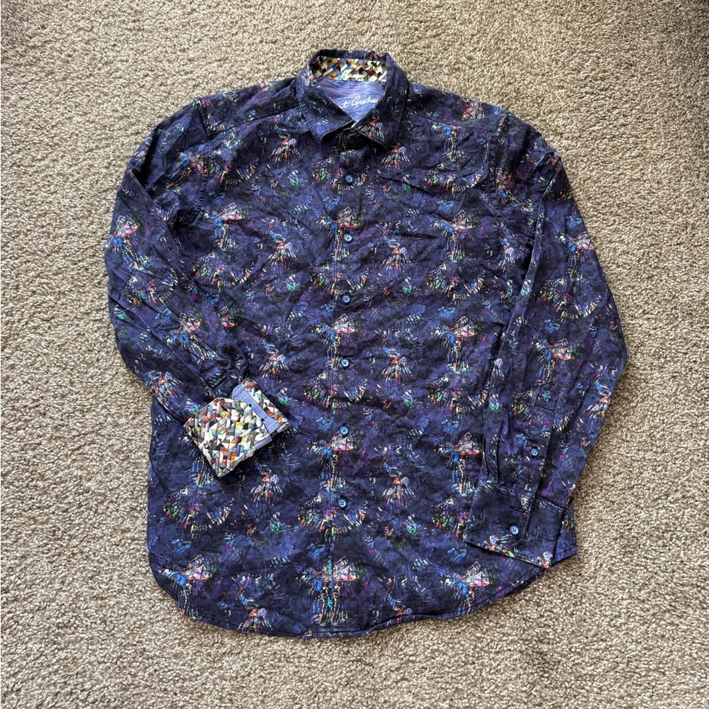 Robert Graham Mens Multicolor Abstract Long Sleeve Collared Button-Up Shirt Sz M